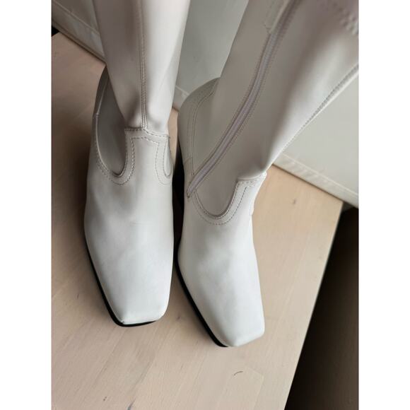 Stella McCartney white western sock stretch ankle BLOCK HEEL BOOTS 38/ US 8 - Picture 9 of 16